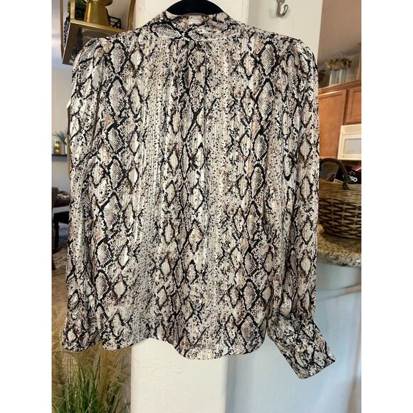 Joie Snake Print Tie Neck Balloon Sleeve Button Up Blouse Size XS 0-2 - Picture 6 of 6